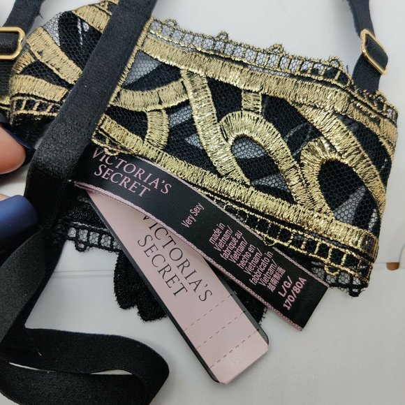 Victorias Secret Band of Lovers Gold Accents Caged Harness Panty Black - Picture 4 of 4